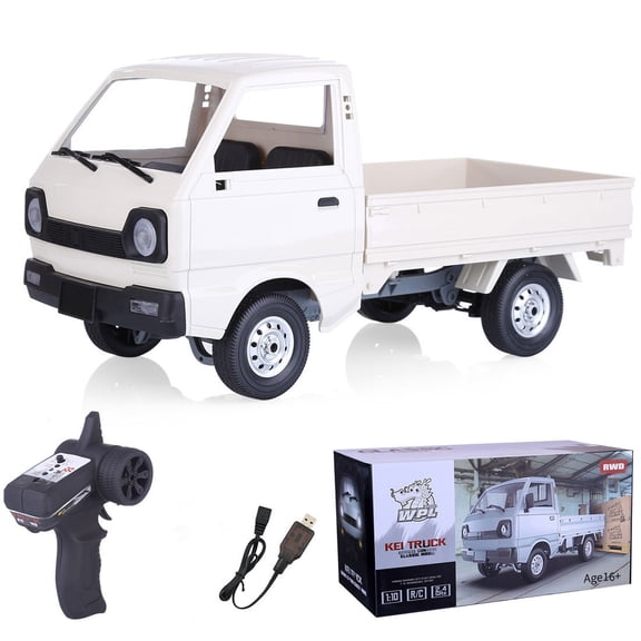 WPL D12 1/10 Scale 2.4GHz RC Mini Cargo Truck, Full Proportional Remote Control Vehicle with Dual Battery Pack, Collectible Gift for Adults