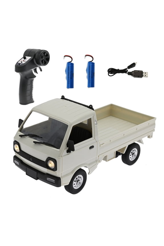 WPL D12 1/16 Scale RC Drift Truck, 2.4G 4CH Full Proportional Off-Road Mini Cargo Vehicle with LED Lights, Rear Straight Axle Drive, Spring Suspension for Adults - RTR