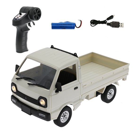 WPL D12 1/16 Scale RC Drift Truck, 2.4G 4CH Full Proportional Off-Road Mini Cargo Vehicle with LED Lights, Rear Straight Axle Drive, Spring Suspension for Adults - RTR