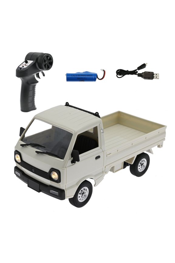 WPL D12 1/16 Scale RC Drift Truck, 2.4G 4CH Full Proportional Off-Road Mini Cargo Vehicle with LED Lights, Rear Straight Axle Drive, Spring Suspension for Adults - RTR