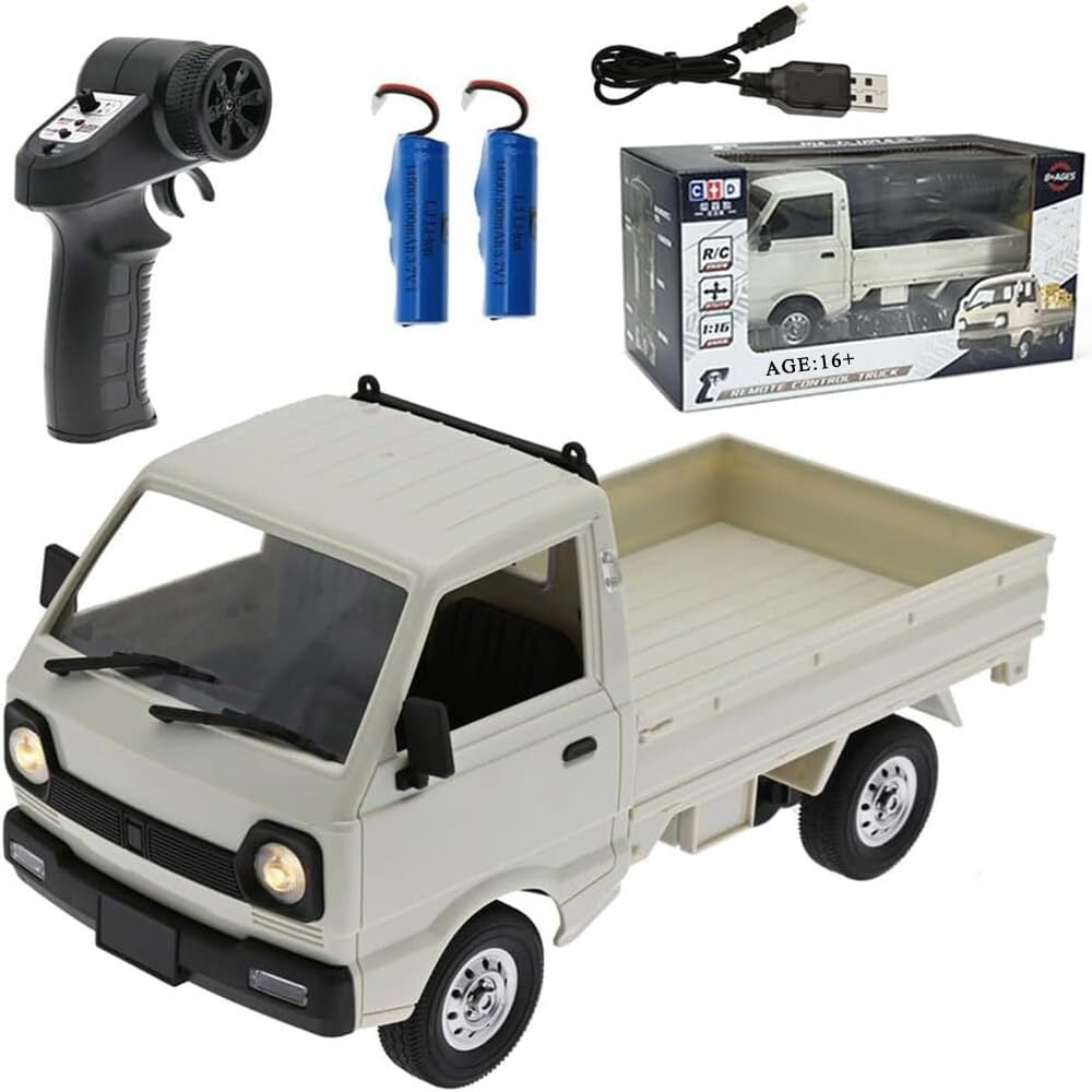 WPL D12 Mini Kei Truck RC Car 1/16 Scale 2.4GHz Remote Control Off-Road Rock Crawler with LED Headlights & Brushed Motor for Adults