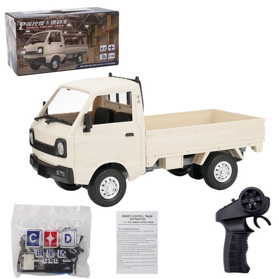 WPL D12mini 1/16 Scale 2.4GHz RC Mini Truck, RWD Proportional Drift Car with LED Lights, Double Battery, White