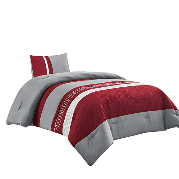 WPM 2-Piece Dark Burgundy Grey Comforter Bedding Sets, Twin