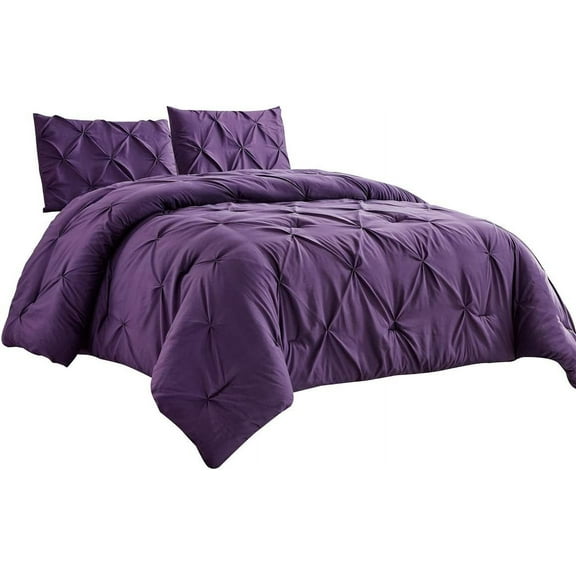 WPM 2 Piece  Size Purple Comforter Set Pinch Pleat Pintuck Down Alternative Bedding - All Season Purple Bedroom Decor- JN1 (Dark Purple, )