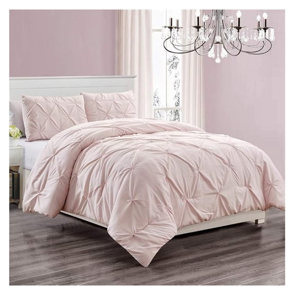 WPM 3 Piece Microfiber Comforter Set Pinch Pleat Pintuck Down Bedding - All Season Rose Pink Bedroom Decor- JN1 (King 3 Piece Set)
