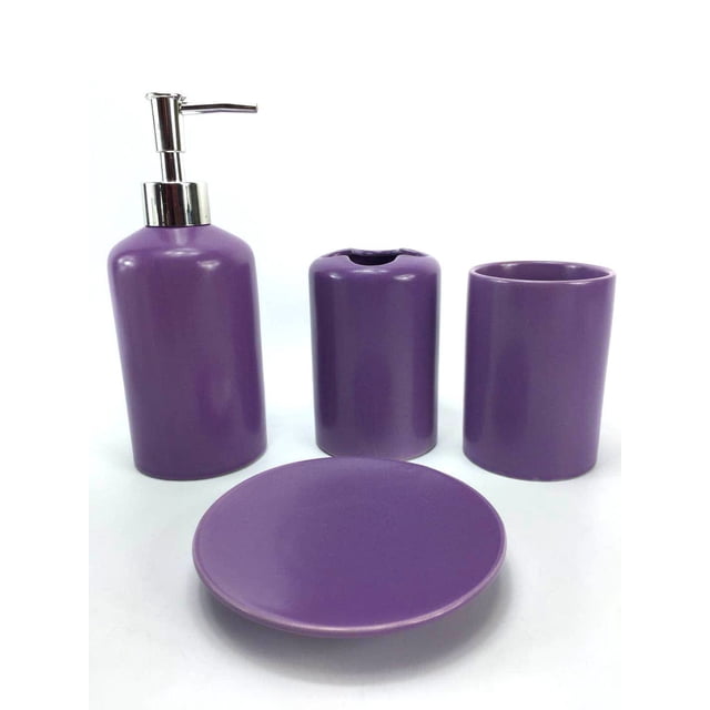 WPM 4 Piece Ceramic Bath Accessories Set, Purple - Walmart.com