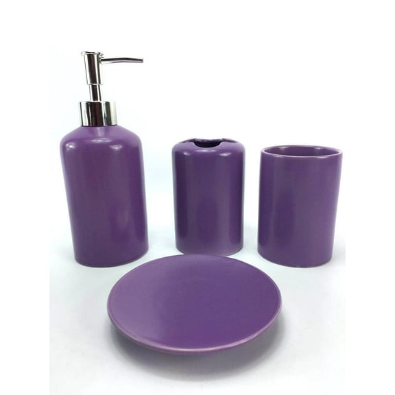 WPM 4 Piece Ceramic Bath Accessories Set, Purple