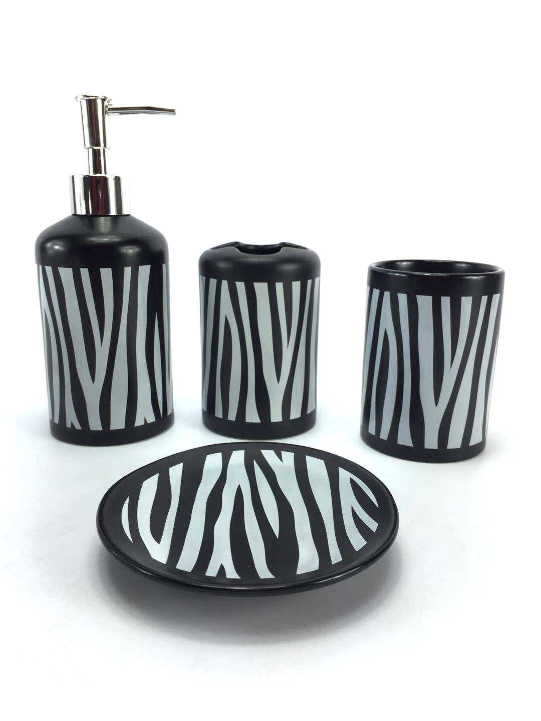 WPM 4 Piece Ceramic Zebra Print Bath Accessory Set - Soap Dispenser ...