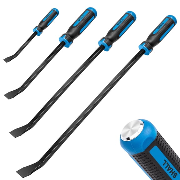 WPM 4-Piece Pry Bar Set, 8", 12", 18" and 24" Heavy Duty Pry Bar with Thicker Strike Cap, Mechanic Hand Tools with Angled Tip for Prying and Moving Objects