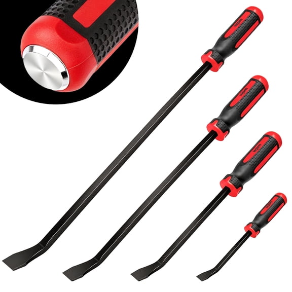 WPM 4-Piece Pry Bar Set, 8", 12", 18" and 24" Heavy Duty Pry Bar with Thicker Strike Cap, Mechanic Hand Tools with Angled Tip for Prying and Moving Objects
