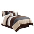 thumbnail image 1 of WPM 7 Piece Modern Design Comforter Set Multicolor Grey/Coffee Brown/Beige Taupe Embroidered Bed in a Bag Professional Bedding Set-Leni (Queen), 1 of 7