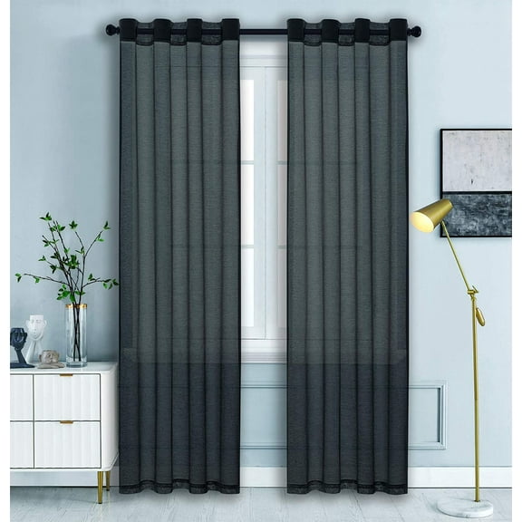 WPM Black Sheer Window Curtain Panels for Bedroom, Kitchen, Kids Room- Solid Semi Voile Drapes Grommet Living Room Panels. 54 inch wide x 84 inch long, Set of 2