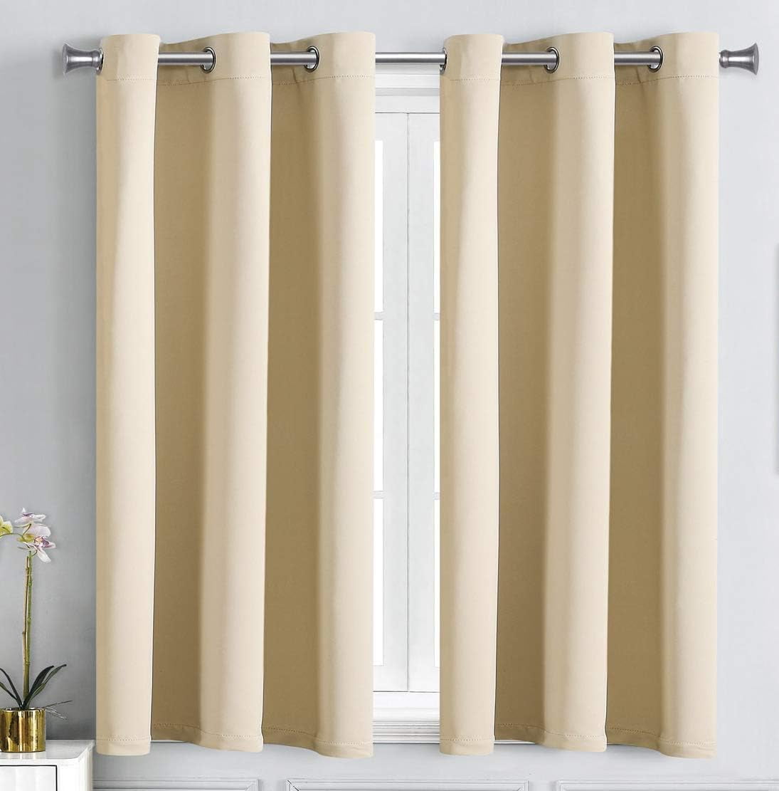 WPM Blackout Curtain Room Darkening Panels/Drapes for Living Room, Beige Thermal Insulated Grommet Bedroom Window Draperies 45 inch