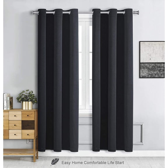 WPM Blackout Curtain Room Darkening Panels/Drapes for Living Room, Black Thermal Insulated Grommet Bedroom Window Draperies 45 inch