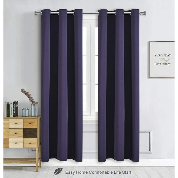 WPM Blackout Curtain Room Darkening Panels/Drapes for Living Room, Dark Purple Thermal Insulated Grommet Bedroom Window Draperies 84 inch