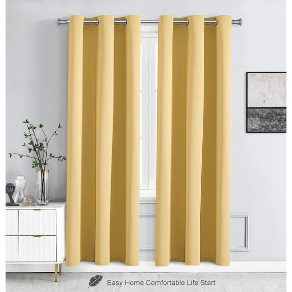 WPM Blackout Curtain Room Darkening Panels/Drapes for Living Room, Mustard Yrellow Thermal Insulated Grommet Bedroom Window Draperies 63 inch