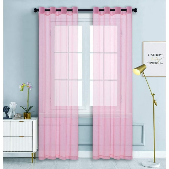WPM Blush Rose Pink Sheer Window Curtain Panels for Bedroom, Kitchen, Kids Room- Solid Semi Voile Drapes Grommet Living Room Panels. 54 inch wide x 45 inch long, Set of 2