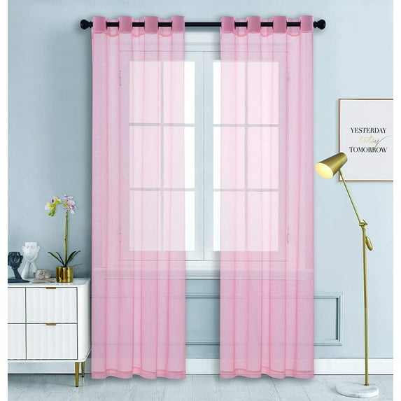WPM Blush Rose Pink Sheer Window Curtain Panels for Bedroom, Kitchen, Kids Room- Solid Semi Voile Drapes Grommet Living Room Panels. 54 inch wide x 45 inch long, Set of 2