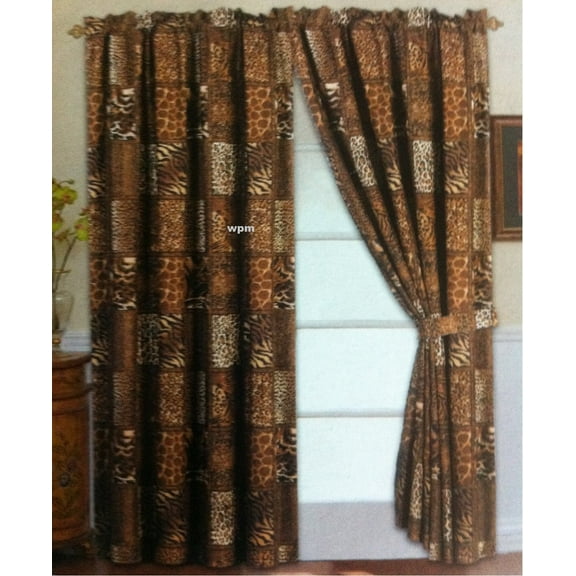 WPM Brown Zebra Jungle Safari Rod Pocket Light Filtering Curtain Panels, 54 x 84 in (4 Panels)