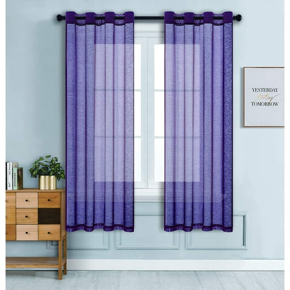 WPM DARK Purple Sheer Window Curtain Panels for Bedroom, Kitchen, Kids Room- Solid Semi Voile Drapes Grommet Living Room Panels. 54 inch wide x 84 inch long, Set of 2