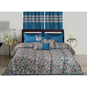 WPM Designer Collection Bedding Set 7 Piece Royal Blue Jungle Forest Bird print Luxurious Bed In a Bag QUEEN size comforter includes 1 Comforter, 2 Shams, 1 Bedskirt, 3 D corative Pillows
