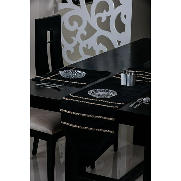 WPM Designer Collection Home Décor: Jute Design; Fabric table runner or table mats ; Red, Grey, Black