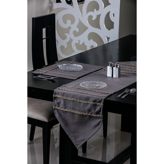 WPM Designer Collection Home Décor: Jute Design; Fabric table runner or table mats ; Red, Grey, Black