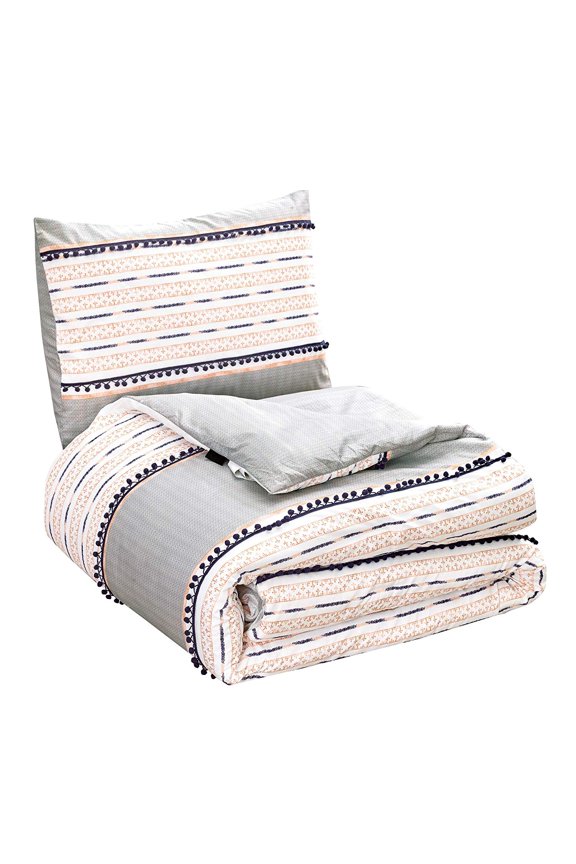 Frencesca 3 Piece Queen Size Blue Beige Printed Comforter Pillow Sham Case