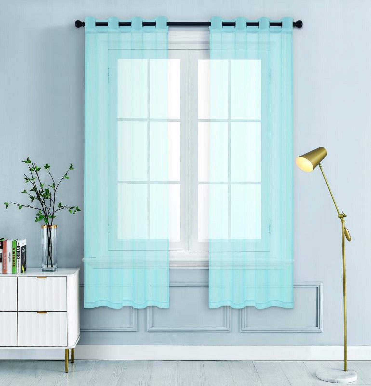 WPM Frozen Blue Sheer Window Curtain Panels for Bedroom, Kitchen, Kids ...