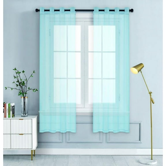 WPM Frozen Blue Sheer Window Curtain Panels for Bedroom, Kitchen, Kids Room- Solid Semi Voile Drapes Grommet Living Room Panels. 54 inch wide x 63 inch long, Set of 2
