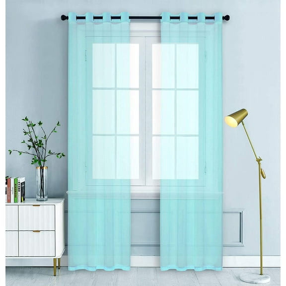 WPM Frozen Blue Sheer Window Curtain Panels for Bedroom, Kitchen, Kids Room- Solid Semi Voile Drapes Grommet Living Room Panels. 54 inch wide x 84 inch long, Set of 2