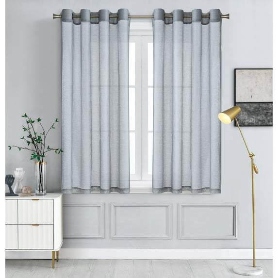 WPM Grey Sheer Window Curtain Panels for Bedroom, Kitchen, Kids Room- Solid Semi Voile Drapes Grommet Living Room Panels. 54 inch wide x 45 inch long, Set of 2