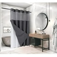 thumbnail image 1 of WPM No Hooks Required Grey Shower Curtain with Snap-in Liner Waffle Weave Design, Hotel Grade Style Waterproof & Washable, Mesh top Window Easy Snaphook Gray Bathroom Size 72 inch wide x 86 inch long, 1 of 5