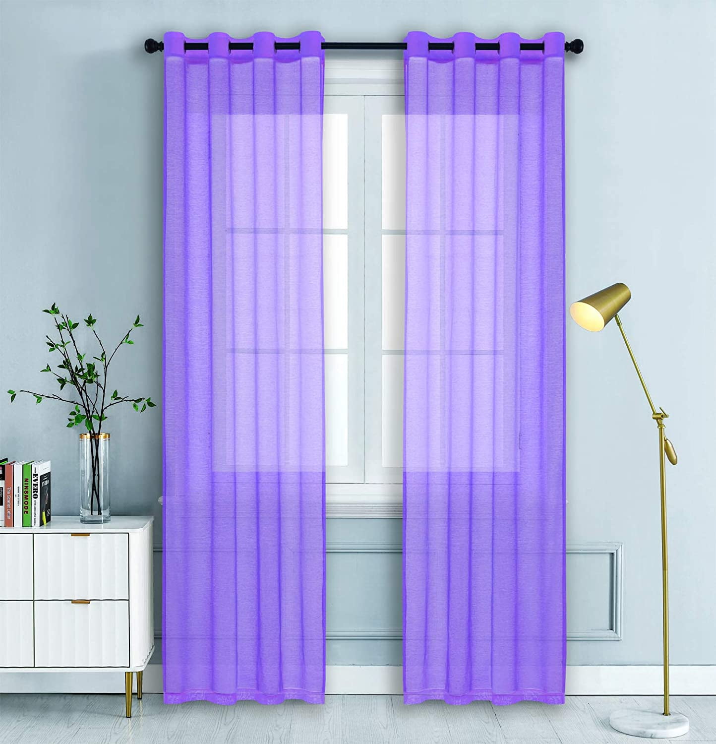 WPM Lavender Sheer Window Curtain Panels for Bedroom, Kitchen, Kids Room-  Solid Semi Voile Drapes Grommet Living Room Panels. 54 inch wide x 45 inch  ..., image size:1444x1500