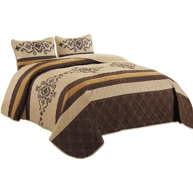 WPM Luxury Beige, Brown Western Bedspreads, Queen, (3 Count)