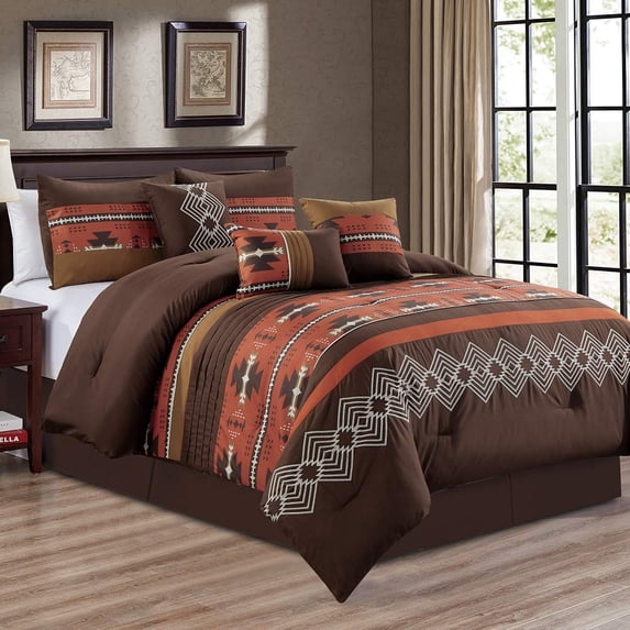 WPM P 7-Piece Coffee Brown Embroidered Comforter Set, King