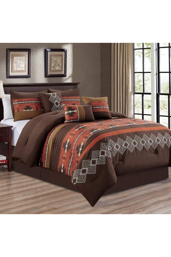 P 7-Piece Coffee Brown Embroidered Comforter Set, King