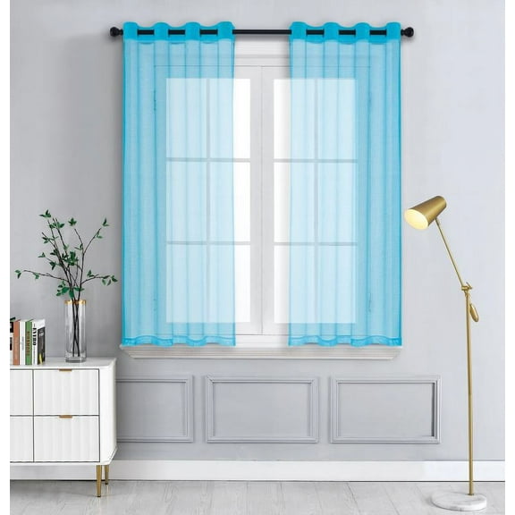WPM Turquoise Sheer Window Curtain Panels for Bedroom, Kitchen, Kids Room- Solid Semi Voile Drapes Grommet Living Room Panels. 54 inch wide x 45 inch long, Set of 2