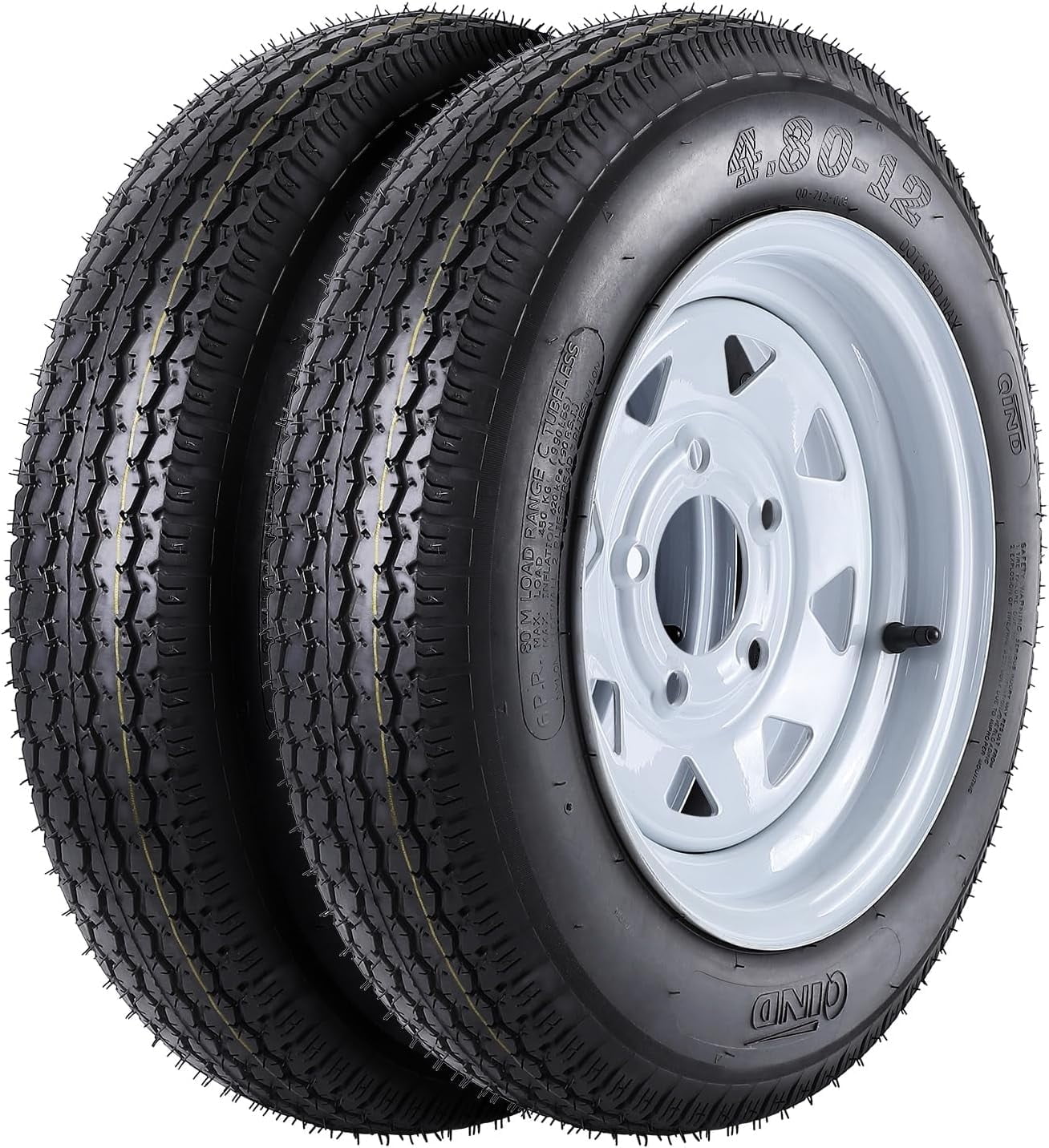 COZONY 2 Pack Trailer Tire, 6PR，4.80-12，12" Rims 5 Lug White Spoke Wheel, Load Range C,Rubber