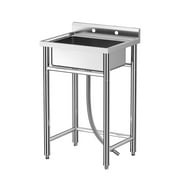 WPOND 28" Stainless Steel Sink Freestanding Utility Sink, Commercial Kitchen Single Bowl Sink for Garage, Restaurant, Kitchen, Laundry, Farmhouse, Bathroom, Workshop, NSF Certified