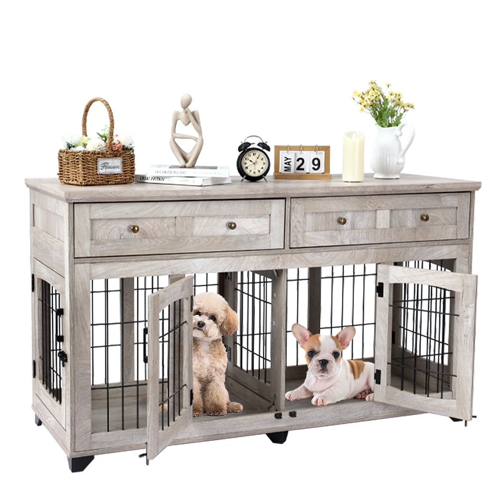 WPOND 58"L Heavy Duty Dog Crate Furniture With 5 Doors, 2 Rooms And 2