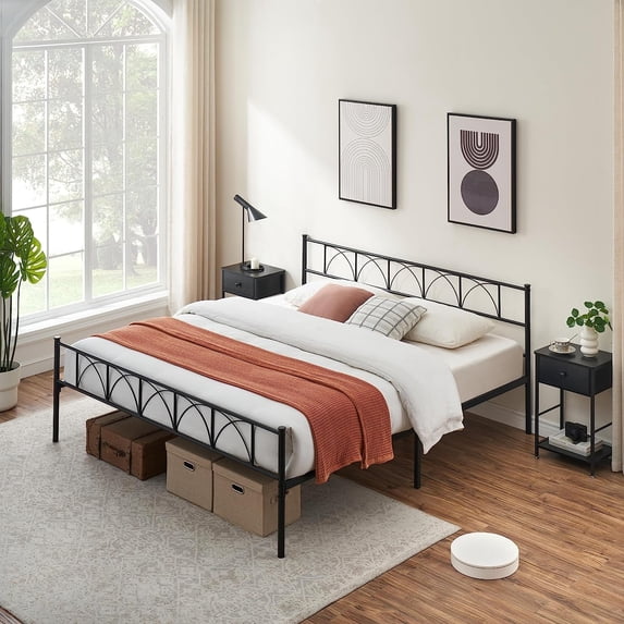 COZONY King Bed Frame Black Iron Platform With Headboard and Footboard,79.2*76.8*35.1",Firm Support Structure,12.2-Inch Underbed Storage,No Springs Required,Easy Assembly,Modern Style Furniture