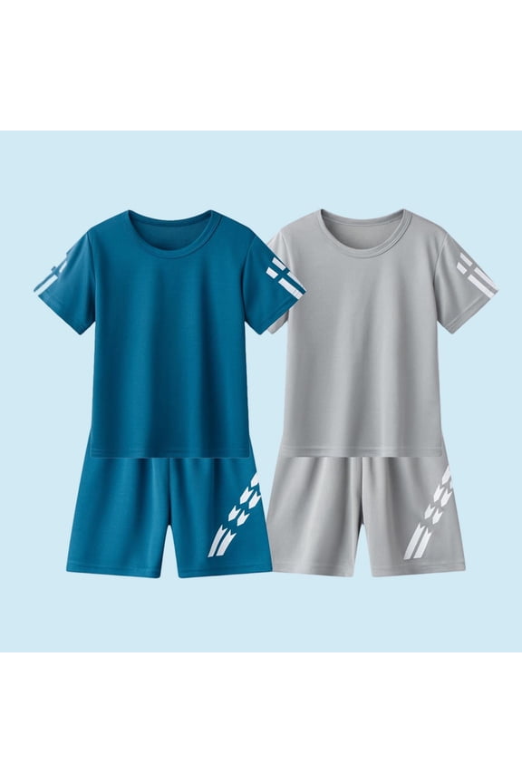 2 Piece Big Boys Active Short Set Breathable Performance Fabric Short Sleeve Athletic T-Shirt and Graphic Print Shorts Sporty Training Outfits Gym Wear