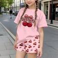 thumbnail image 1 of WPPGONE 2 Piece Little Girls Pajama Set Short Sleeve Mama Cherry Graphic Top and Printed Shorts Breathable Cotton Lounge Wear Summer Sleepwear Casual Outfits Apparel, 1 of 6