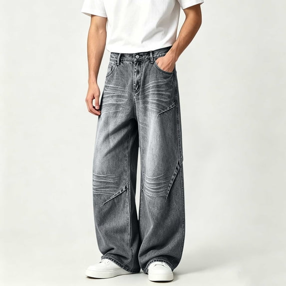 WPPGONE Baggy Jeans Men Wide Fit Straight Leg Loose Button Vintage Bottoms Denim Summer Casual Fashion Classic Versatile Trousers with Pockets
