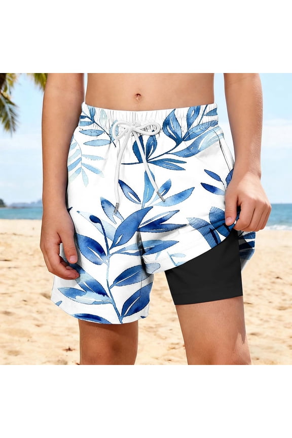 Boys Board Shorts Teen Big Kids Quick-Dry Swim Trunks with Boxer Brief Liner Sea Turtle Tie Dye Beach Shorts Lightweight Breathable Athletic Swimwear Summer Surf Trunks