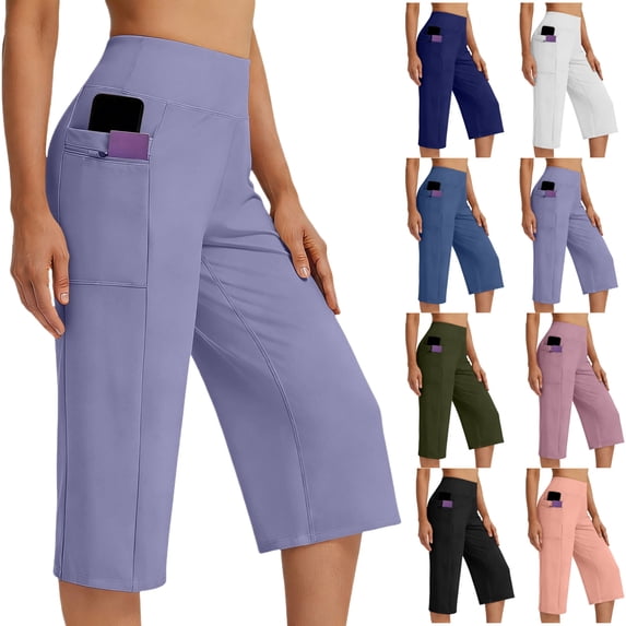 WPPGONE Capri Pants for Women with pockets Strectch Tummy Control High Elastic Waisted Comfortable Cropped Bottoms Yoga Outdoor Sports Gym Trousers