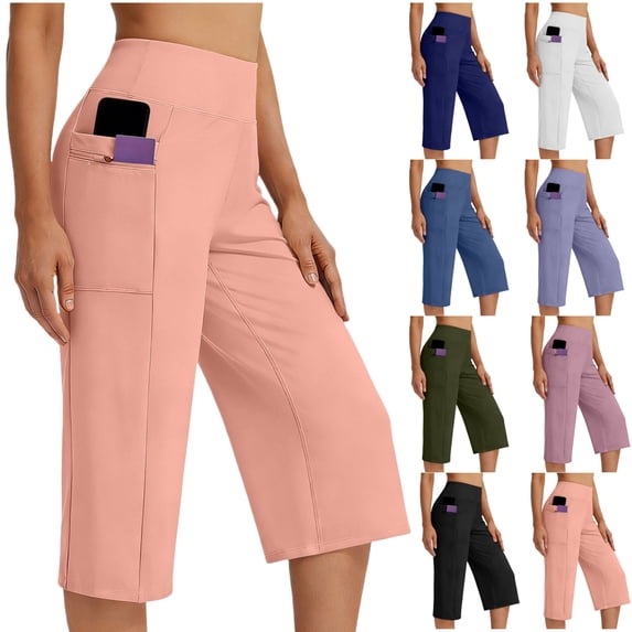 WPPGONE Capri Pants for Women with pockets Strectch Tummy Control High Elastic Waisted Comfortable Cropped Bottoms Yoga Outdoor Sports Gym Trousers