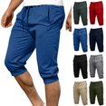 thumbnail image 1 of WPPGONE Capri Sweatpants for Men with Pockets Cotton Plus Size Elastic Waisted Drawstring Slim Fit Joggers Cropped Bottoms Athletic Sports Gym Running Pants, S-3XL, 1 of 10