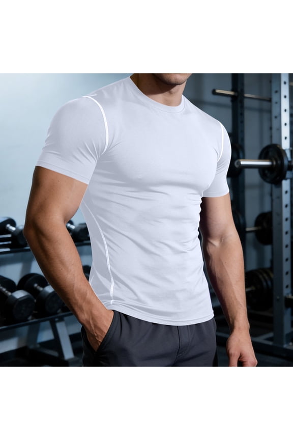 Compression Shirts Men Short Sleeve Crewneck Tops Athletic Gym Workout Running Quick Dry Moisture Wicking Rash Guard Sports Top